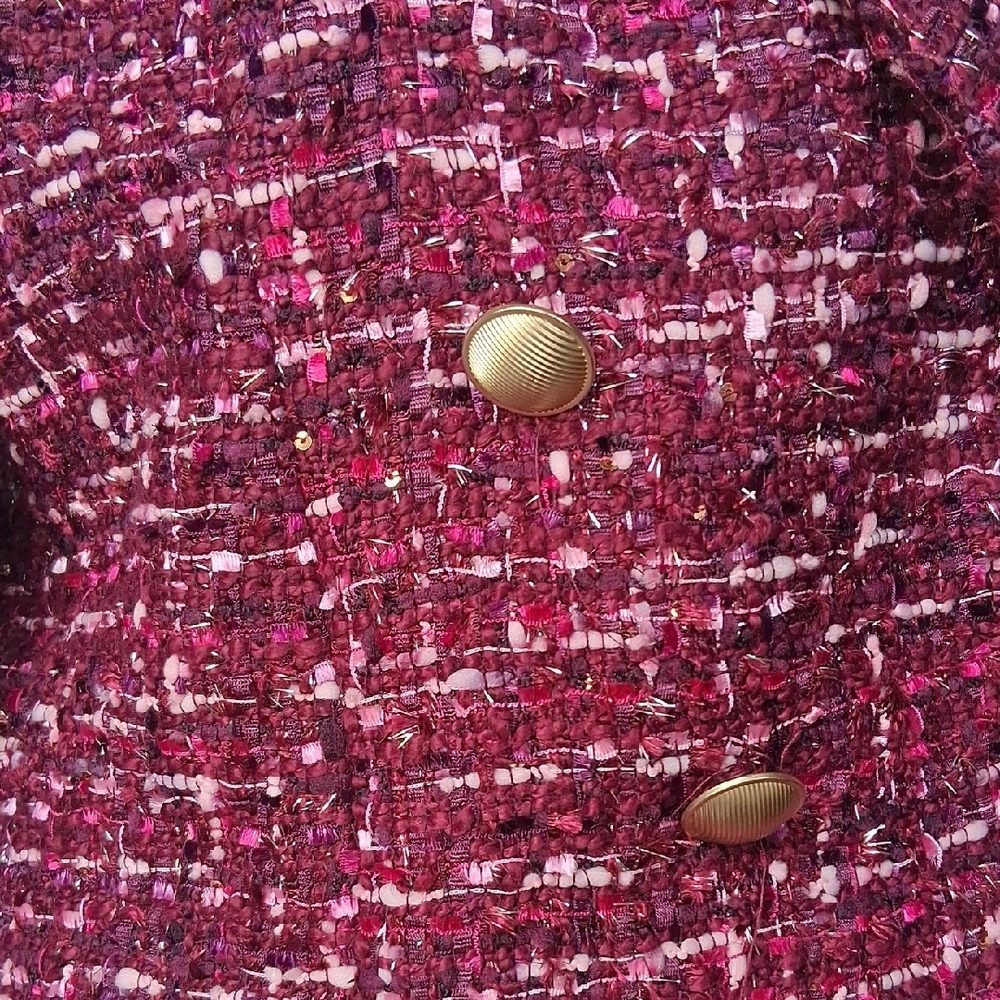 House Of Harlow 1960 Tweed Cropped Double-Breasted Jacket - Burgundy S - Picture 2 of 6